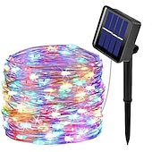 economico Striscie luci ad energia solare-10m-100leds/20m-200leds/30m-300leds filo di rame solare stringa di luce esterna impermeabile giardino luci decorative festival di natale luci telecomando luci solari
