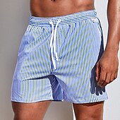 お買い得  男性用水泳パンツ-男性用 ボードショーツ スイムショーツ スイムトランク サマーショーツ ビーチショーツ ドローストリング メッシュ裏地付き 弾性ウエスト グラフィック 縞 高通気性 ソフト ショート カジュアル 日常 祝日 ストリートファッション ハワイアン ライトグリーン ピンク マイクロエラスティック
