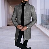 cheap Men&#039;s Print Lightweight Coats-Men&#039;s Plaid / Check Geometry Winter Coat Overcoat Coat Warm Breathable Comfortable Fashion Streetwear Business Work Wear to work Going out Pocket Print Fall &amp; Winter Turndown Long Sleeve Black Gray