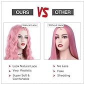 economico Parrucche trendy sintetiche-parrucca rosa lunga 28 pollici parrucche ondulate rosa per le donne parrucche sintetiche di sostituzione dei capelli parrucca rosa chiaro parrucca di halloween cosplay festa quotidiana parrucca in