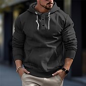 abordables sudaderas basicas hombre-Hombre Sudadera Sudadera con capucha y botones Negro Blanco Gris Con Capucha Plano Jacquard Bolsillo Deporte Diario Festivos Texturizado Ropa de calle Fresco Casual Primavera &amp; Otoño Ropa Sudaderas