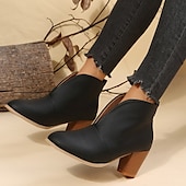 cheap Ankle Boots-Women&#039;s Black Ankle Boots – Trendy V-Cut Slip-On Booties with Chunky Block Heels for Casual &amp; Fall Outfits