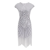 levne Party šaty-Dámské Flitry Třásně Flitrové šaty Midi šaty Elegantní Geometrický Výstřih ke krku Krátký rukáv Párty Dovolená Jaro Podzim Stříbrná Černá