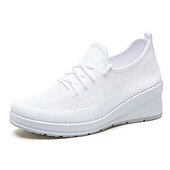 preiswerte Damen-Sneaker-Damen Turnschuhe Schuhe mit innerer Höhenerhöhung Outdoor Täglich Feste Farbe Sommer Keilabsatz Runde Zehe Sport Brautkleider schlicht Komfort Rennen Wanderschuhe Fliegendes Weben Gummiband Schwarz