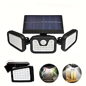 olcso Kültéri falilámpák-3 fejű 270° 74 LED-es napelemes oszloplámpák kültéri állítható fejjel, IP67 vízálló napelemes kerti fali lámpa emberi test mozgásérzékelővel, udvari kerti gyep terasz udvari kerítés dekoráció