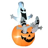 abordables luces de halloween-Decoraciones de Halloween, calabaza inflable de Jack-O-Lantern y fantasmas de 6 pies, exhibición de patio LED para exteriores inflable, impermeable