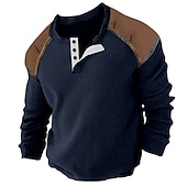 preiswerte Lässiges Henley-T-Shirt-Herren Waffel-Henley-Hemd T-Shirt Farbblock Henley Strasse Urlaub Langarm Bekleidung Modisch Designer Basic