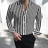 cheap Men&#039;s Button Down Shirts-Men&#039;s Dress Shirt Striped Shirt Button Down Shirt Collared Shirt Striped Wedding Work Black White Red Navy Blue Long Sleeve Collar Clothing Apparel