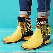 ieftine Botine-cizme boho chic de damă cu mozaic colorat și fermoar – cizme cu șireturi în stil vintage pentru toamnă și iarnă