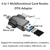 cheap Computer &amp; Office-4 in 1 TF Memory Card Reader OTG Adapter for Lightning/Mirco USB/Type-C USB OTG Micro SD Card Reader for iPhone Andriod Xiaomi