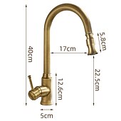 economico Doccetta estraibile-rubinetto da cucina tradizionale estraibile miscelatore lavello rubinetti in ottone, rubinetti vintage monocomando a 360 gradi con tubo freddo e caldo