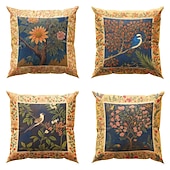 baratos Estilo Vintage-1 pçs Poliéster Cobertura de Almofada, Pássaro Árvores / Folhas Europeu Boho Quadrada Zíper Poliéster Tradicional Clássico