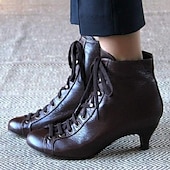 baratos anos 1930-Botas femininas brancas estilo vitoriano com cadarço e salto médio, calçados de inspiração vintage para estilo formal e retrô