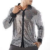 economico Cime-Retrò Vintage Anni &#039;70 Disco Cosplay Paillettes Tinta unita Per uomo Costume di Carnevale Halloween Carnevale Mascherata Performance Festa / Sera Palcoscenico Adulti Camicia Estate Primavera
