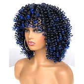 abordables Perruques de qualité supérieure-perruque afro bouclée avec une frange perruques courtes crépus bouclés pour les femmes noires fibre synthétique cheveux doux perruque afro courte bouclée