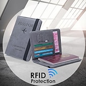 cheap Card Holders &amp; Cases-Leather Passport Cover RFID Elastic Band Travel Credit ID Card Waterproof Passport Holder Men Women Wallet Document Organizer