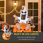 abordables luces de halloween-Decoraciones de Halloween, calabaza inflable de Jack-O-Lantern y fantasmas de 6 pies, exhibición de patio LED para exteriores inflable, impermeable