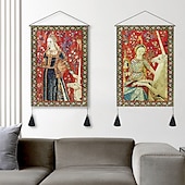tanie zabytkowe gobeliny-zestaw 2 sztuk w stylu vintage średniowieczny tkany gobelin ścienny dekoracja koc kurtyna wisząca sypialnia dekoracja salonu nordycka bawełniana lniana frędzel 14 &quot;x 20&quot;