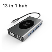 preiswerte USB-Hubs-13-in-1-USB-C-Hub-Adapter mit kabelloser Aufladung, USB-C auf HDMI, 3,5-mm-Klinke, Audio, SD, TF, HDMI, VGA, RJ45, USB 3.0, Dockingstation für MacBook Pro