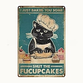 cheap Metal Tin Sign-1pc Retro Metal Tin Sign Cute Cat Tin Sign Vintage Kitchen Signs Wall Decor, Painting Wall Hanging for Home Decor Wall Art Metal Tin Sign 20x30cm/8&#039;&#039;x12&#039;&#039;