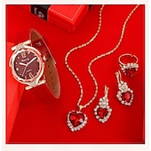 abordables Relojes de Cuarzo-5 unids/set de relojes para mujer, reloj de pulsera de cuero para mujer, reloj de pulsera simple e informal a la moda para mujer y regalo de joyería