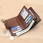 cheap Men&#039;s Bags-Men&#039;s Vintage Faux Leather Wallet - Bifold with Zipper, Multi-Card Slots, RFID Blocking, and Secure Snap Closure