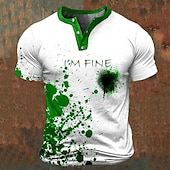 cheap Funny Words-I&#039;M Fine Mens Graphic Shirt Color Block Prints Fashion Basic Casual 3D Henley Tee Vintage Outdoor Daily Going Black Blue Red &amp; White Cotton