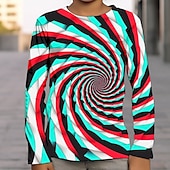 billiga Pojkens 3D Vision &amp; Geometri-pojkar 3D-grafik optisk illusion t-shirt långärmad 3D-tryck sommar vår höst sport mode streetwear polyester barn 4-12 år utomhus casual daglig normal passform