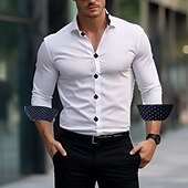 cheap Men&#039;s Non Iron Shirts-Men&#039;s Shirt Summer Shirt Casual Shirt Button Up Shirt Black White Pink Wine Red Long Sleeve Geometric Color Block Lapel Vacation Daily Patchwork Clothing Apparel Polyester Fashion Casual Comfortable
