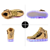 abordables Zapatillas de hombre-Zapatillas altas con luces LED doradas para hombre: zapatos brillantes con suelas brillantes recargables para fiestas y ropa informal