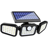 olcso Kültéri falilámpák-3 fejű 270° 74 LED-es napelemes oszloplámpák kültéri állítható fejjel, IP67 vízálló napelemes kerti fali lámpa emberi test mozgásérzékelővel, udvari kerti gyep terasz udvari kerítés dekoráció