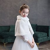 abordables Vestes et manteaux pour filles-Cape Enfants Fille Couleur Unie Mode Mariage Polyester Manteau Vêtements d&#039;extérieur 3-8 ans Automne Blanche