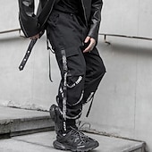 baratos Calças Cargo-Homens Calças Cargo Techwear Com Cordão Bolsos Tecido Conforto Macio Ao ar livre Diário Para Noite Moda Casual Preto Micro-Elástica