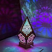 cheap Projector Lamp&amp;Laser Projector-Wooden Bohemian Floor Lamp, USB Charging Hollow Geometric Colorful Lamp Retro Bohemian Light Lamp, LED Colorful Diamond Shaped Lights 3D Projection Night Lamp Desk Lamp Home Decor