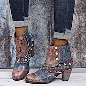 levne Kotníkové boty-Dámské Boty Cikánský Větší velikosti Párty Venkovní Kancelář Květinový Geometrický Kotníkové boty Booties Korálky Kačenka Oblá špička Vinobraní Chůze PU Zip Hnědá Duhová