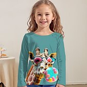 tanie 3D zwierzęta dziewczynki-Dla dziewczynek 3D Graficzny Zwierzę Żyrafa Podkoszulek T-shirt Długi rękaw Druk 3D Lato Jesień Aktywny Moda Śłodkie Dzieci 3-12 lat Na zewnątrz Codzienny Regularny