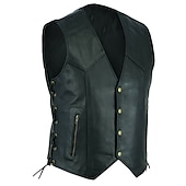 cheap Men&#039;s Vest-Men&#039;s Gilet Leather Vest Vacation Daily Wear Going out Fashion Basic Spring &amp;  Fall Buttons Faux Leather Comfortable Plain Single Breasted V Neck Regular Fit Black Vest