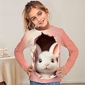 billiga Flickans 3D-djur-Flickor 3D Tecknat Kanin T-shirt Långärmad 3D-tryck Sommar Höst Aktiv Mode söt stil Polyester Barn 3-12 år Utomhus Ledigt Dagligen Normal