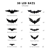 levne Halloweenská světla-halloween 12/24ks led světelná nástěnná výzdoba netopýrů, 3D netopýří halloweenská dekorace vnitřní nálepky netopýrů, voděodolné černé strašidelné kutilské netopýry pro domácí dekoraci vnitřní venkovní párty dekorace