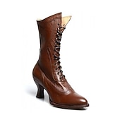 cheap 1920s-Women&#039;s Brown Faux Leather Victorian Lace-Up Boots with Low Heel - Classic and Elegant for Cosplay, Costume Parties, and Vintage-Inspired Outfits