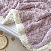baratos Cobertores de cama-cobertor jacquard de caxemira de carneiro de camada dupla espessa de cor sólida cobertor de cochilo de escritório cobertor de sofá mais quente cobertores super macios