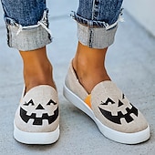 levne Dámské nazouváky a mokasíny-dámské halloween dýňové slip-on boty - pohodlné plátěné tenisky s potiskem jack-o&#039;-lantern, ideální pro běžné nošení a halloween party