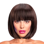 cheap Carnival Wigs-Blue Bob Wig With Bangs 12 Inch Royal Blue Wig Short Synthetic Fiber Bob Wigs for Women Short Bob Wigs and Halloween Cosplay Bob Wig