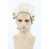 voordelige Historische pruiken-Mannen Pruik voor Koloniale Historische Rechter Kostuums Pruik Beige Carnaval Cosplay Pruiken Halloween Pruiken