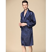 cheap Men&#039;s Robes-Men&#039;s Robe Silk Robe Sleepwear Plain Stylish Casual Comfort Home Daily Bed Faux Silk Comfort Summer Spring Silver Blue