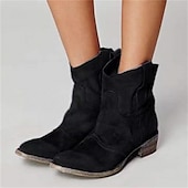 abordables Bottines-bottines western en faux daim marron pour femmes – bottes de cowboy à talon bas de style vintage pour tenues décontractées