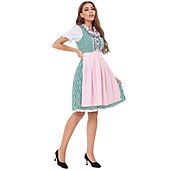 preiswerte Dirndl-Oktoberfest Schürze Trachtenkleider Oktoberfest / Bier Bayerisch Bayerisch Deutsch Wiesn Damen Stoff im traditionellen Stil Bluse Kleid Schürze