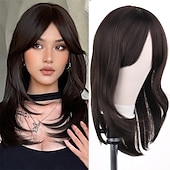 abordables Perruques Synthétiques Sans Bonnet-perruques blondes platine pour femmes perruque en couches avec frange 22 pouces longueur d&#039;épaule perruque perruque de cheveux synthétiques d&#039;aspect naturel pour une utilisation quotidienne