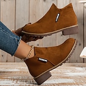 ieftine Botine-Pentru femei Cizme Pantofi de piele intoarsa Mărime Plus Size Cizme cu toc În aer liber Muncă Zilnic Culoare solidă Ghete Botine Iarnă Blocați călcâiul Toc Jos Vârf rotund Epocă Modă Casual PU Fermoar