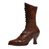 cheap 1920s-Women&#039;s Brown Faux Leather Victorian Lace-Up Boots with Low Heel - Classic and Elegant for Cosplay, Costume Parties, and Vintage-Inspired Outfits